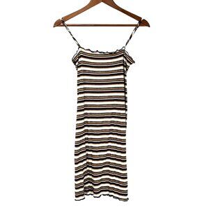 Papaya Women’s Colorful Casual Edgy Striped Spaghetti Strap Mini Dress Size L